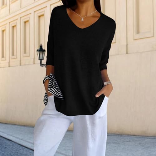 Womens Workout Tops Lightweight Long Sleeve Spring Sexy V Neck Cute Off The Shoulder Oversized Thin Tunic Sweater - color: Black, size: X-Large