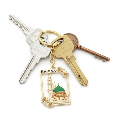 4pcs of Set Muslim Islamic Mosque Keychain,Ramadan decor Religious Bag Purse Charm 18K Gold Plated Key Ring Chain Accessories Gifts For Car,Backpacks