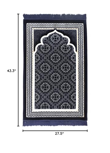 Modefa Turkish Islamic Prayer Rug - Soft Velvet Janamaz Praying Carpet - Comfortable Muslim Praying Mat for Men & Women - Ramadan or Eid Gift - with Kufi Prayer Cap - Elegant Swirl (Dark Blue) - color: Dark Blue
