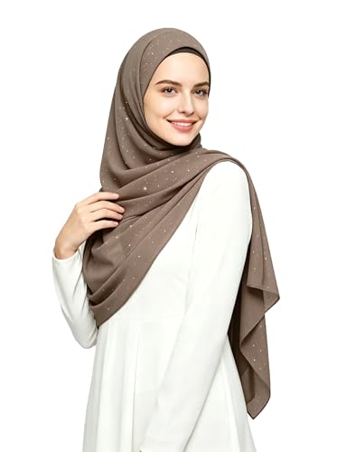 Lina & Lily Sparkle Shimmer Gold Glitter Women's Chiffon Hijab Head Scarf Shawl Wrap Lightweight - color: Khaki