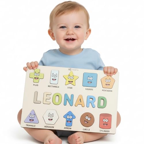 Personalized Name Puzzle for Toddlers 1-3, Customized Baby Girl Gift, Custom Baby Boy Gift, Wooden Name Puzzle for Kids, Custom Baby Stuff, Baby Nursery Room Decor - Set 2 - style: Shapes - 10 Figures
