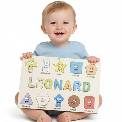 Personalized Name Puzzle for Toddlers 1-3, Customized Baby Girl Gift, Custom Baby Boy Gift, Wooden Name Puzzle for Kids, Custom Baby Stuff, Baby Nursery Room Decor - Set 2 - style: Shapes - 10 Figures