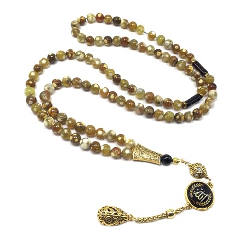 Special Prayer Beads Series -99 Beads- Tesbih Tasbih Tasbeeh Misbaha Masbaha Subha Sebha Sibha (Fire Agate Natural Stone -8 mm 99 Beads-) - color: Fire Agate Natural Stone -8 mm 99 Beads-