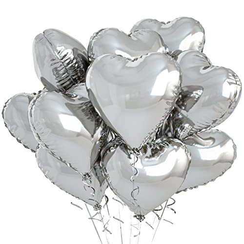 Silver Heart Balloons, 10PCS Metallic Foil for Wedding Anniversary Party - color: Glossy-silver