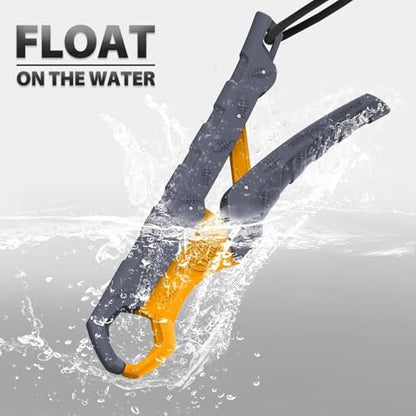 7.5'' Floating Fish Gripper, Fishing Grabber | Catfish Mouth Pliers, Caught Bass Holder, Fish Scale Hook Clamp, Saltwater Lip Grip Tool with Lanyard, Gifts for Men - color: Gray-yellow