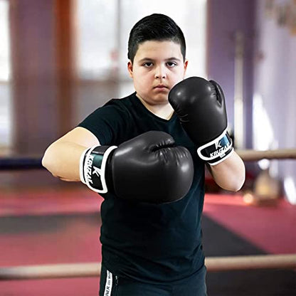 Kruzak Boxing Gloves for Kids 5-10 Years Training, Sparring, Kickboxing, Muay Thai, Martial Arts & MMA Fighting - Boys & Girls Punch Bag Mitts Training - color: Black, size: 8 oz
