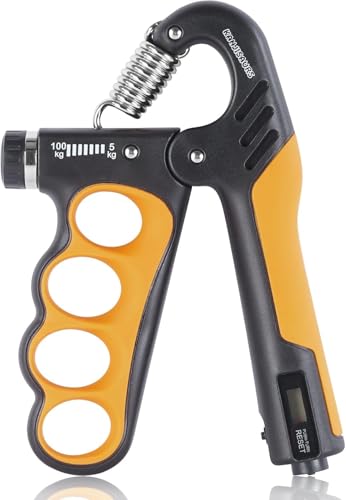 Grip Strength Trainer – Adjustable Resistance Hand Grip Strengthener (11-220 Lbs/5-100KG) with Auto Electronic Counter | Forearm & Finger Exerciser for Athletes, Musicians, Injury Recovery - color: Orange
