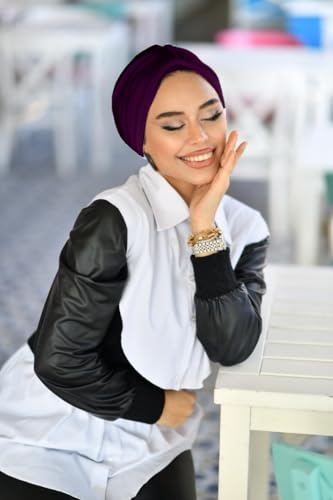 para life Band Turbans for Women, Breathable Instant Turban|Standard Size Stretchable Cotton Sandy|Pre-tied Hijab Cap - color: Plum