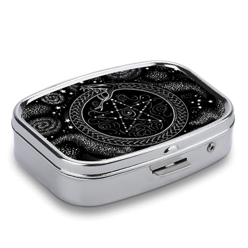 Mandala Moon Phase Square Pill Box Metal 2.2x1.6 Inch,Medicine Storage Case Compact Travel Pill Organizer Pocket Pill Container for Daily Medication Vitamins Pills - color: Mandala Moon Phase