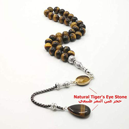 Man's Tasbih Tiger Eyes Natural Stone Muslim Rosary Islam 33 66 99 Beads Fashion Bracelets (8mm, 33 Beads) - color: 33 Beads, size: 8mm