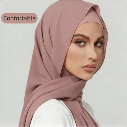Yeieeo Instant Chiffon Hijab with Undercap (Tube or Bandage Cap), Breathable, no sweat buildup,Solid Chiffon Head Wraps - color: Dusty Pink