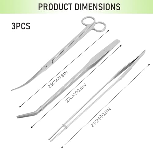 3Pcs Aquascaping Tools, Stainless Steel Aquarium Plant Tools with Straight & Curved Tweezers and Curved Scissors, for Aquatic Plant Care & Tank Maintenance, Terrarium