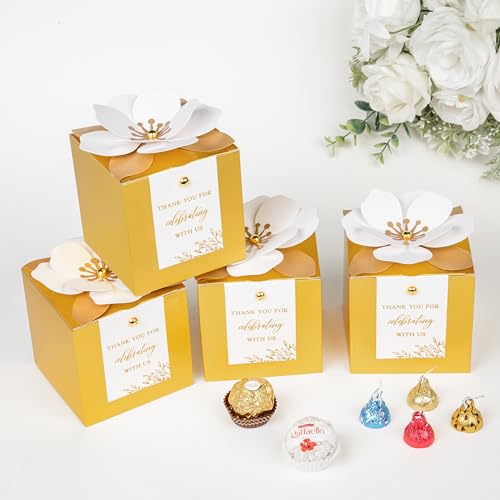 FEIYI 20 PCS Favor Boxes, Gold, 3.55x3.55x3.55 - color: Gold, size: Large-(3.55")