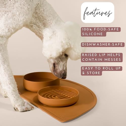 Waterproof Silicone Dog Food Mat – Large Size Non-Slip Pet Bowl Mat, Raised Edge Design, Easy-to-Clean Pet Food Placemat for Dog & Cat Bowls, 28" Across x 14" Deep - Blush - color: Blush, size: Large