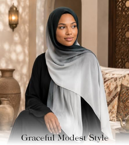 Ombre Modal Head Scarf for Women, Soft Lightweight Large Wrap Shawl, Hijab Style - color: Black - White