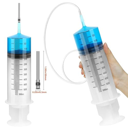 500ml Large Syringe with 27.6 Inch Tube and Blunt Needle, Sterile and Individual Sealed, Plastic Garden Syringe for Liquid, Paint, Epoxy Resin, Oil, Watering Plants, Refilling - style: 550 ml