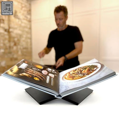 Strong Angled Modern Wood Book Stands for Display - Large Bookstand- 12.5" x 9.5" x 5.5" Wooden Bible Stand Display, Book Opener Holder - color: Black Wood, size: Large