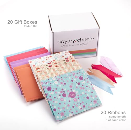 Floral Gift Boxes with Lids & Ribbons (20 Pack) 8" x 6.3" x 3.5" Decorative Printed Treat Boxes for Gift Giving, Soaps, Chocolate, Small Presents, Christmas, Birthdays, Bridesmaid, Diwali, Bulk, Empty