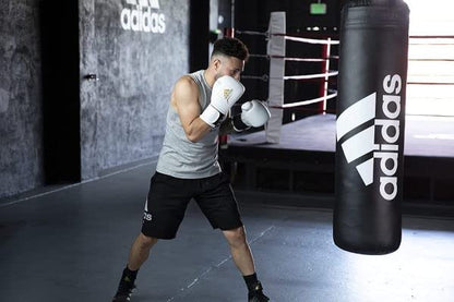 Adidas Home use Heavy Bag with Hybrid 150 Boxing Gloves and Protective Inner gloves - Home Gym Bundle deal- For Boxing , Kick Boxing Punching and Training - Red, Gold, White, Black, - Sizes 10 0z, 12 oz, 16 oz,4ft, 5ft, Medium - color: BlackRed/WhiteBlack