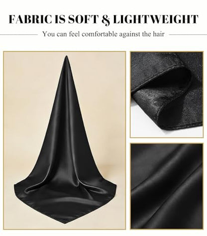 Sumolux Head Hair Scarf for Women 35" Like Satin Silk Scarf Hair Wrapping Night Bandana Large Square Scarves - color: A Solid Black