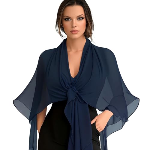Chiffon Scarf,Soft Breathable Chiffon Shawls and Wraps,Silky Women's Hijab for Evening Dresses Wedding Bridal Scarves - color: Navy Blue, size: 67 x 28 inches