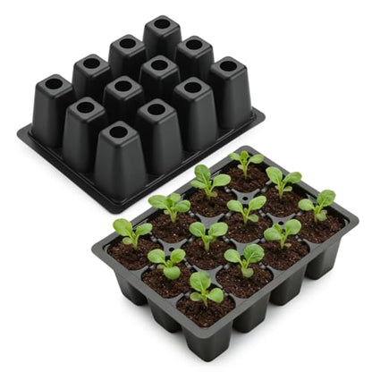 RooTrimmer 40 Pack Reusable 12-Cell Seed Starter Tray, Plant Starter Trays with Large Drainage Holes for Seed Germination, Easy to Repotted, Fits Standard 1020 Flats and TD377 Trays, Black - color: Black, size: 12 Cells-40P