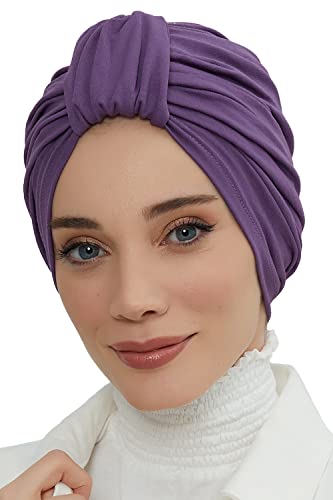 Aisha's Design Instant Turban Plain Cotton Scarf Head Wrap Lightweight Hat Bonnet Cap for Women - color: Purple