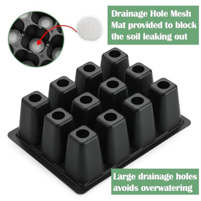 RooTrimmer 40 Pack Reusable 12-Cell Seed Starter Tray, Plant Starter Trays with Large Drainage Holes for Seed Germination, Easy to Repotted, Fits Standard 1020 Flats and TD377 Trays, Black - color: Black, size: 12 Cells-40P