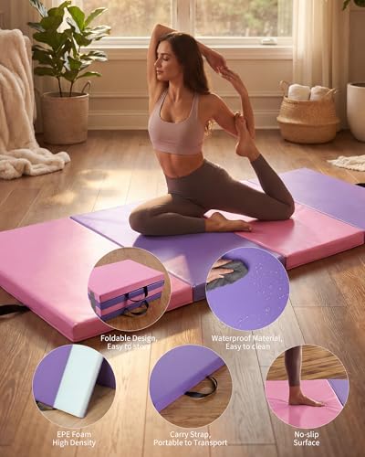 Gymnastics Mat, 6x2/3Ft 2-Inch Thick 4-Fold Exercise Floor Mat for Home Gym, Portable Yoga Mat for Pilates, Aerobics, Martial Arts & Training