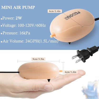 Mini Aquarium Air Pump, Quiet Fish Tank Oxygen Pump with Single Outlet, Aquarium Air Bubbler with Complete Accessories for up to 20gallon Fish Tanks, Betta Tanks, Shrimp Tanks