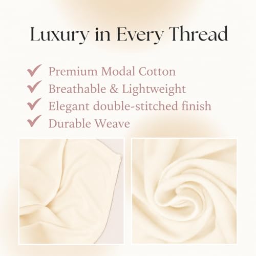 Premium Breathable Modal Cotton Hijab for Women, Lightweight, Non-Slip, Soft & Elegant Scarf for Everyday Wear - color: Vanilla Cream