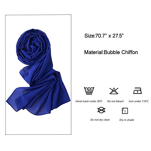 Yeieeo Chiffon Head Wraps for Women - Solid Color Fashion Bubble Chiffon Scarf Hijab - color: Royal Blue