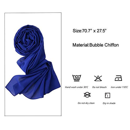 Yeieeo Chiffon Head Wraps for Women - Solid Color Fashion Bubble Chiffon Scarf Hijab - color: Royal Blue