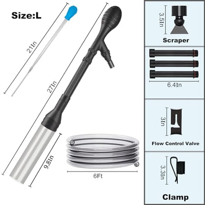 Carefree Fish Aquarium Gravel Cleaner 6Ft Hose Fish Tank Water Changer Gravel Vacuum Adjustable Length ABS(for 20~100Gal Tank) - size: L(20~100Gal)