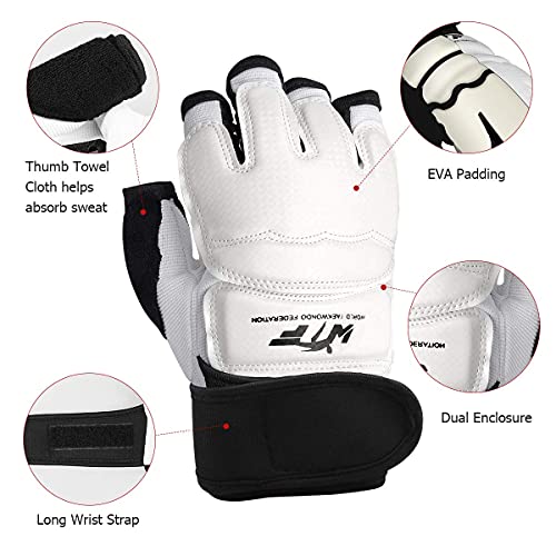Taekwondo Karate Gloves & Sparring Gear Foot Protector Set, Boxing Sparring Foot Guard and Half-Finger Gloves for Martial Arts TKD Kung Fu Punch Bag Kickboxing MMA Training - size: Medium