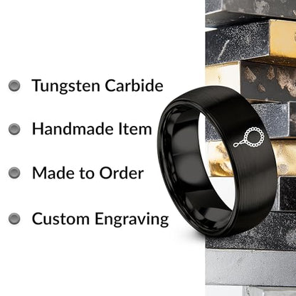 Tasbih Prayer Beads Ring - Gift for Muslim - Tungsten Carbide - Band - Black Yellow Gold Silver - Flat Dome Bevel - Men Women - Personalized Custom Engraving - 8mm - Anniversary Engagement Wedding - color: 04 - Black Tungsten