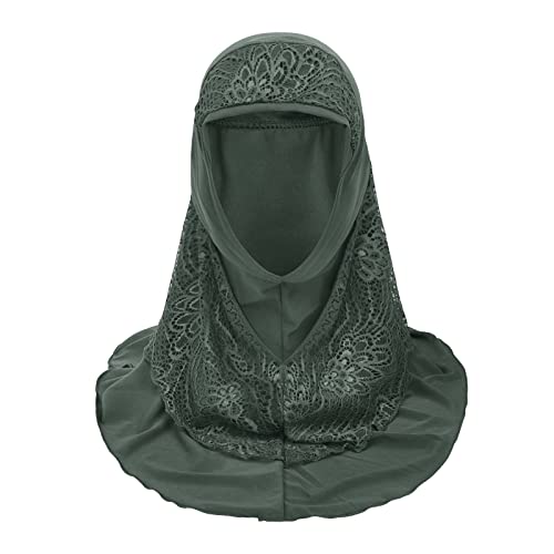 Women Soft One Piece Hijab Long Muslim Turban Islamic Full Head Scarf - color: Lace/Green