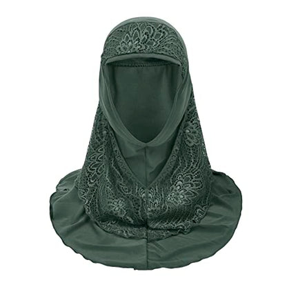 Women Soft One Piece Hijab Long Muslim Turban Islamic Full Head Scarf - color: Lace/Green