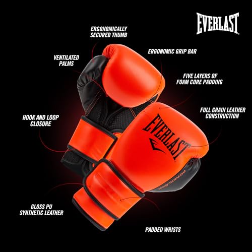 Everlast Powerlock 2 Hook & Loop Boxing Gloves | Fight Training Gloves | Hook and Loop with Durable Hand & Wrist Support | Heavy Bag & Fitness Training - color: Red / Black, size: 14 oz