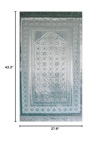 Modefa Velvet Prayer Rug - Soft Plush Turkish Janamaz Sajada Carpet for Men and Women - Plain Solid Prayer Mat Ramadan Eid Gift - with Prayer Beads - Luxury Floral Stamp (Light Blue) - color: Light Blue