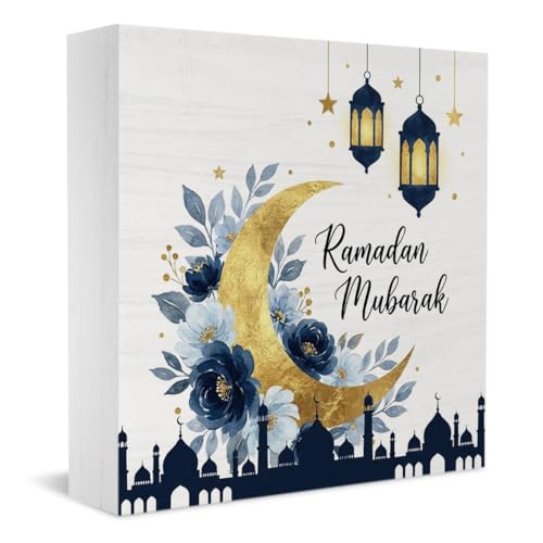 Islamic Eid Ramadan Mubarak Decorations for Home Wood Ramadan Tree Floral Decor for Home Office Desk Shelf Islamic Gifts for Women Men 5 X 5 Inch Decor3413 - style: Rustic