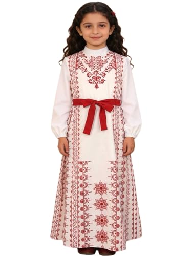ABAO SISTER Girls Muslim Abaya Ramadan Prayer Dress Embroidery Long Sleeves Middle East Arabic Kaftan - size: 6