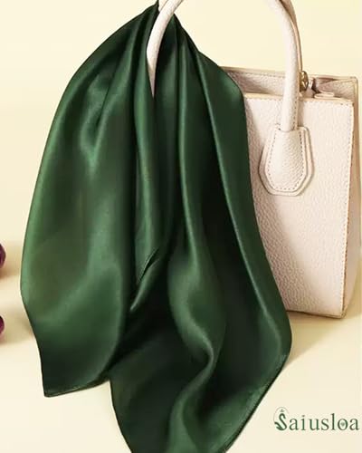 Saiusloa Solid Color Neck Scarf For Women Square Satin Head Scarves headband Bandanas 23.6× 23.6 inches - color: 15-army Green