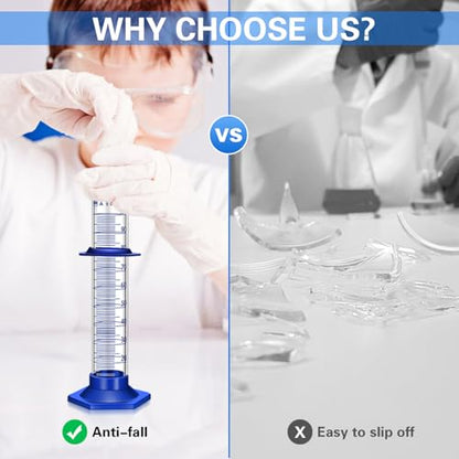 Thick Glass Graduated Cylinder Measuring Liquid Lab Cylinders with Anti-Falling Plastic Base and Bumper Guards and Cylinder Brush (Glass, 100ML) - size: 100ML