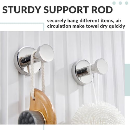 APLusee Polished Chrome Bathroom Towel Hooks 2 Pack, 304 Stainless Steel Round Robe Hooks for Bathroom Kitchen Garage, Heavy Duty Wall Mounted Towel Hanger - color: Polished Chrome, size: 2 Pack