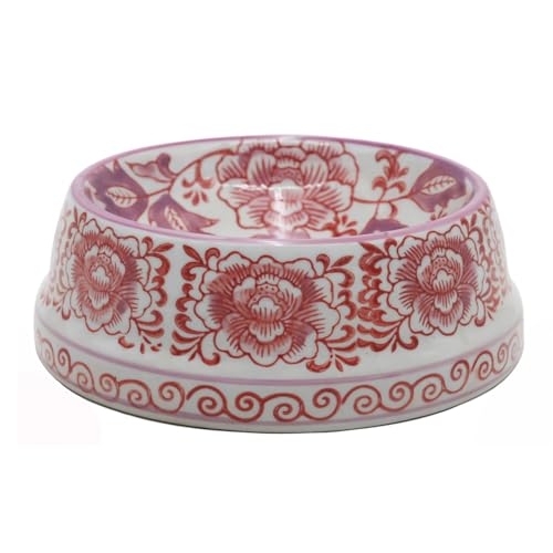 Ceramic Dog Bowl Purple & White Cat Pet Bowls for Small Breeds - 5.7" Wide x 2.8" Tall - 1.5 Cup Food and Water Puppy Dish for Dogs Pet Feeding, Microwave and Dishwasher Safe - color: Purple Peony scrolls-S, size: Small (11OZ)