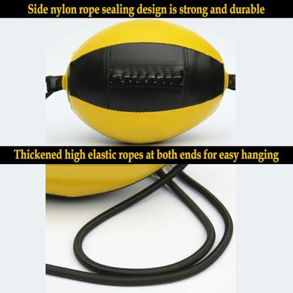 Reflex Boxing Ball, Punching Bag Set, Double End Feature Training Equipment, Pu Leather Ball with Carabiners and Headband, Speed and Reaction Hand Eye Exercise, Home Gym Use for Boxing 12x12 Inches - color: Yellow