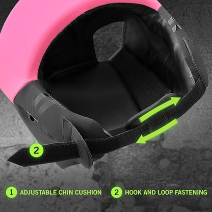 Mytra Fusion Boxing Headgear - Sparring Gear with Adjustable Strap MMA, Muay Thai, Kickboxing, Martial Arts, Karate, Head Gear - color: Black/Pink, size: Small