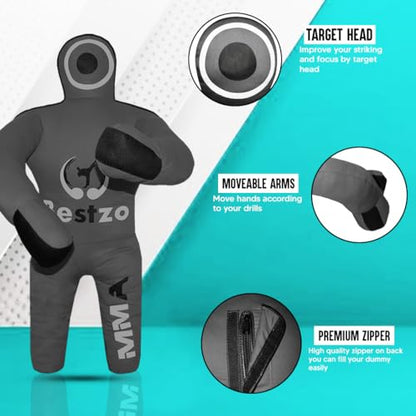 Bestzo Kids MMA Grappling Dummy - Unfilled Canvas Wrestling & BJJ Training Partner for Karate, Judo & Boxing (48-Inch) - color: Black Gray