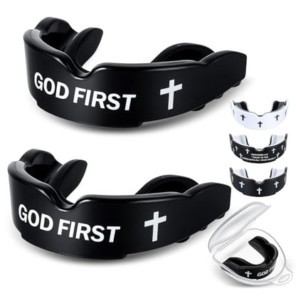 Yaomiao 2 Pcs Mouth Guards Christian Teeth Guards Sport Game Guard & Case Religious MouthGuard Soccer Football Basketball Baseball Wrestling Lacrosse Rugby Boxing Taekwondo - size: Adult, style: Black & God